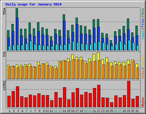 Daily usage for January 2019